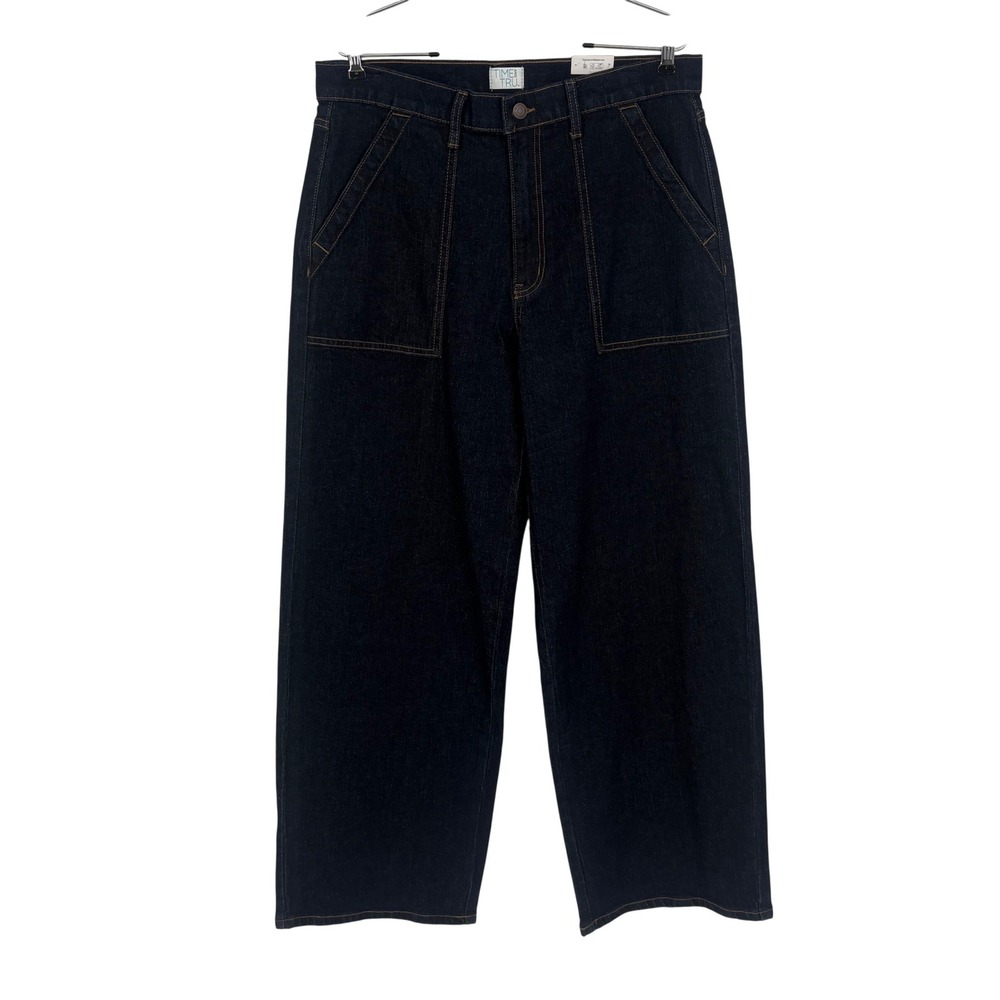 Wide Leg Utility Trouser Womens 8 Dark Rinse Relaxed Fit High Rise Time and Tru